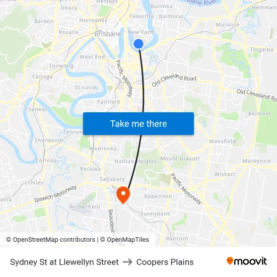 Sydney St at Llewellyn Street to Coopers Plains map