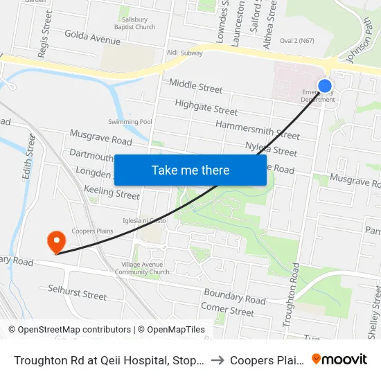 Troughton Rd at Qeii Hospital, Stop 37 to Coopers Plains map