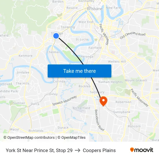 York St Near Prince St, Stop 29 to Coopers Plains map