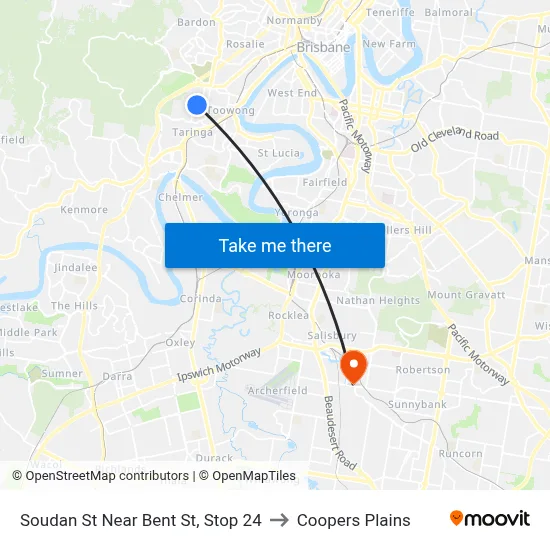 Soudan St Near Bent St, Stop 24 to Coopers Plains map