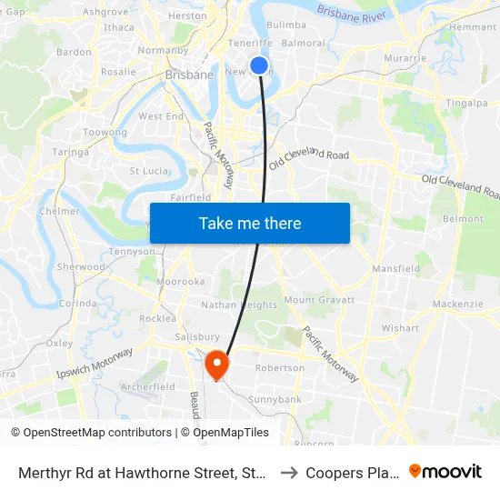 Merthyr Rd at Hawthorne Street, Stop 13 to Coopers Plains map