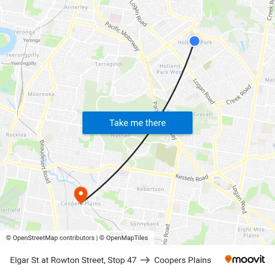 Elgar St at Rowton Street, Stop 47 to Coopers Plains map