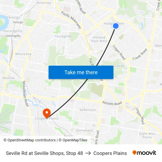 Seville Rd at Seville Shops, Stop 48 to Coopers Plains map