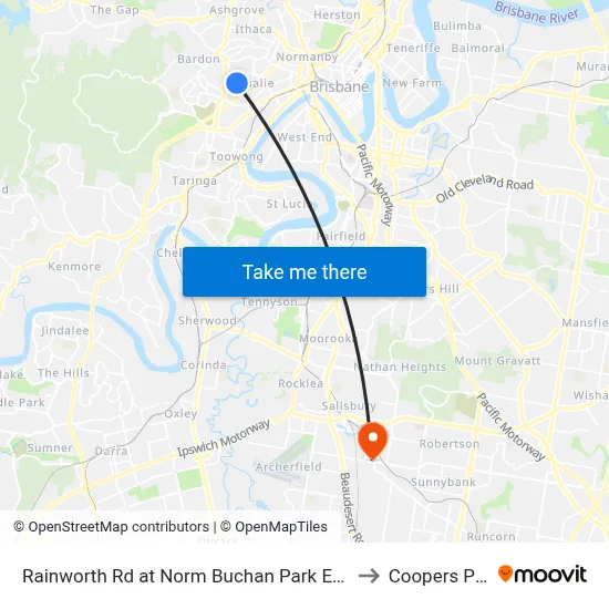 Rainworth Rd at Norm Buchan Park East, Stop 12 to Coopers Plains map