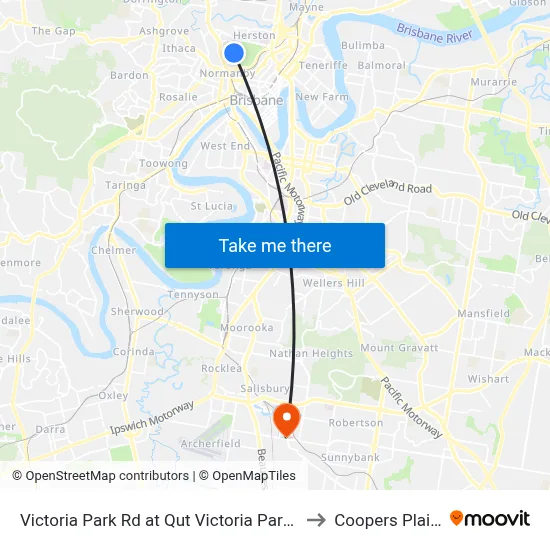 Victoria Park Rd at Qut Victoria Park Rd to Coopers Plains map