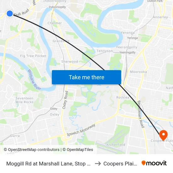 Moggill Rd at Marshall Lane, Stop 33 to Coopers Plains map