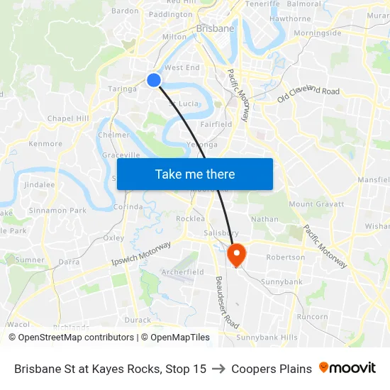 Brisbane St at Kayes Rocks, Stop 15 to Coopers Plains map