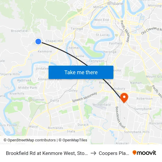 Brookfield Rd at Kenmore West, Stop 37 to Coopers Plains map
