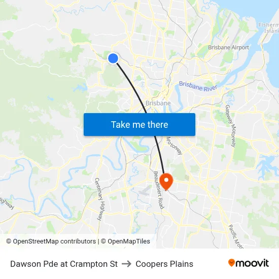Dawson Pde at Crampton St to Coopers Plains map