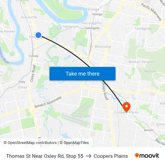 Thomas St Near Oxley Rd, Stop 55 to Coopers Plains map