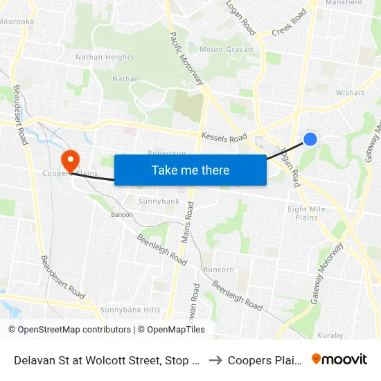 Delavan St at Wolcott Street, Stop 86 to Coopers Plains map