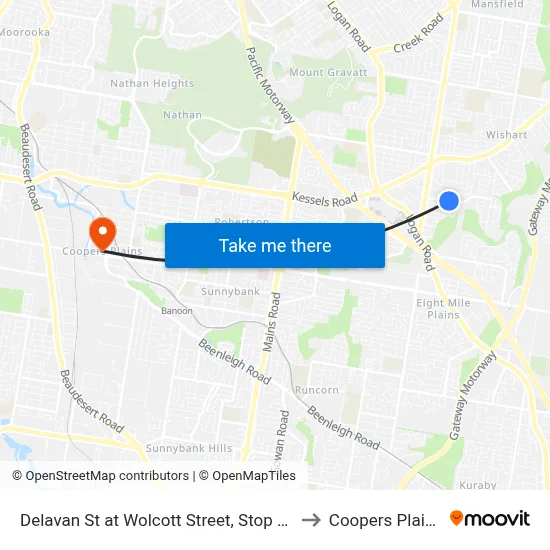 Delavan St at Wolcott Street, Stop 86 to Coopers Plains map