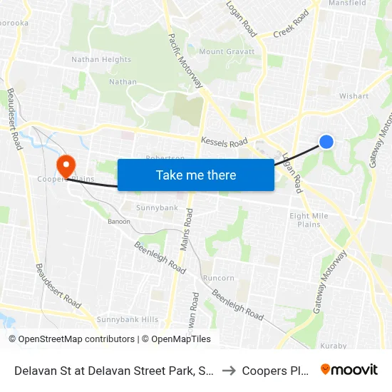Delavan St at Delavan Street Park, Stop 85 to Coopers Plains map