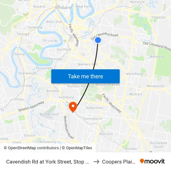 Cavendish Rd at York Street, Stop 29 to Coopers Plains map