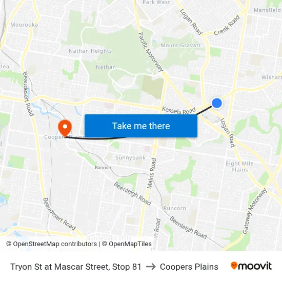 Tryon St at Mascar Street, Stop 81 to Coopers Plains map