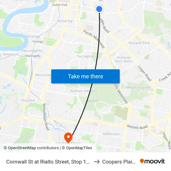 Cornwall St at Rialto Street, Stop 19a to Coopers Plains map