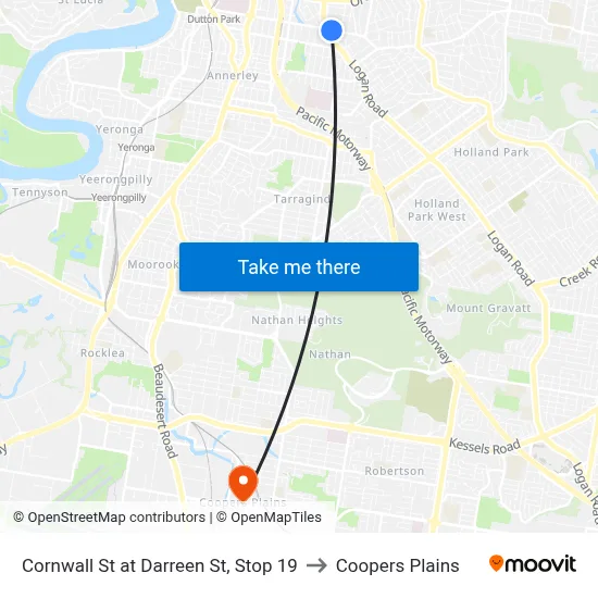 Cornwall St at Darreen St, Stop 19 to Coopers Plains map