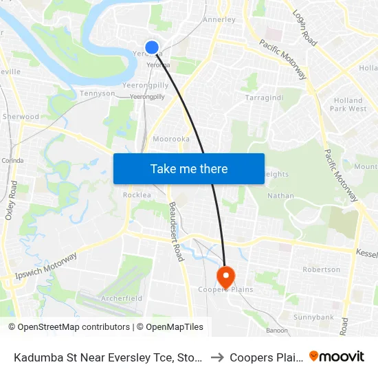 Kadumba St Near Eversley Tce, Stop 23 to Coopers Plains map