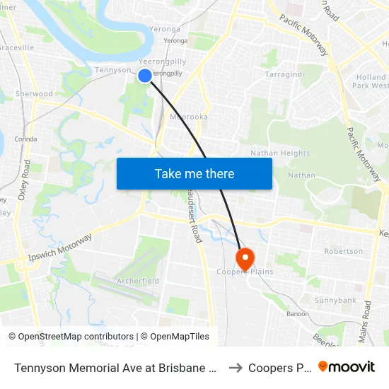 Tennyson Memorial Ave at Brisbane Golf, Stop 36 to Coopers Plains map