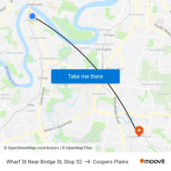 Wharf St Near Bridge St, Stop 52 to Coopers Plains map