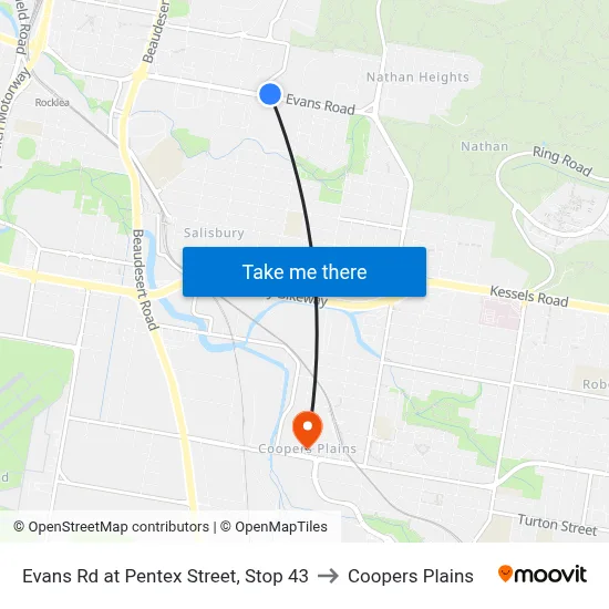 Evans Rd at Pentex Street, Stop 43 to Coopers Plains map