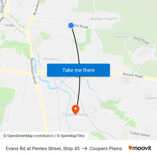 Evans Rd at Pentex Street, Stop 43 to Coopers Plains map