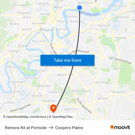 Remora Rd at Portside to Coopers Plains map
