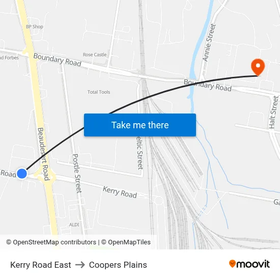 Kerry Road East to Coopers Plains map
