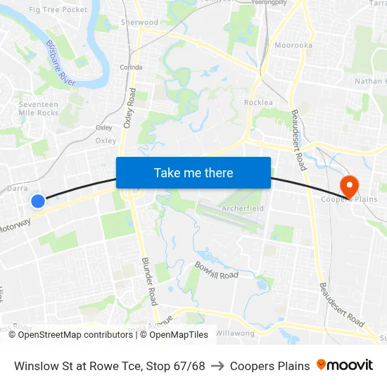 Winslow St at Rowe Tce, Stop 67/68 to Coopers Plains map