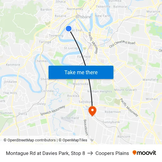 Montague Rd at Davies Park, Stop 8 to Coopers Plains map