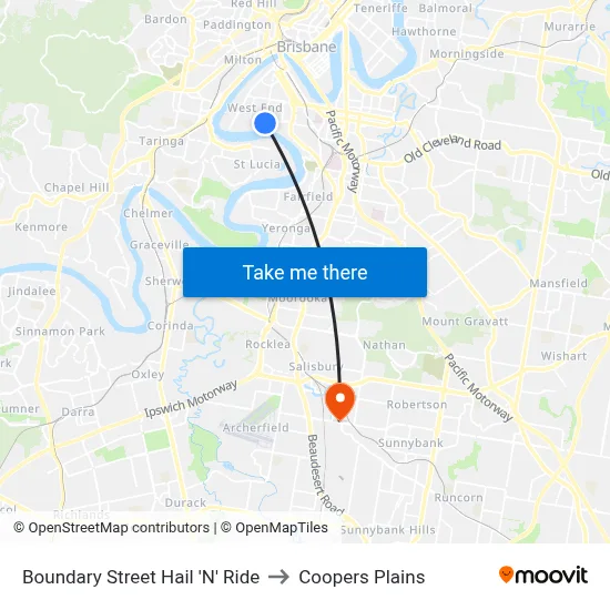 Boundary Street Hail 'N' Ride to Coopers Plains map