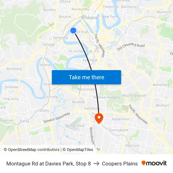 Montague Rd at Davies Park, Stop 8 to Coopers Plains map