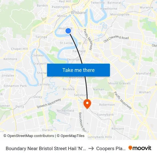 Boundary Near Bristol Street Hail 'N' Ride to Coopers Plains map