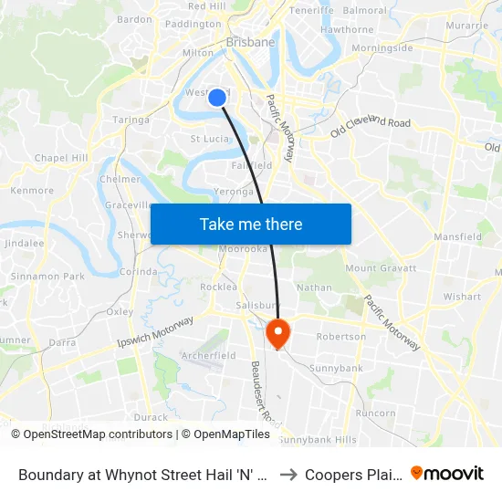 Boundary at Whynot Street Hail 'N' Ride to Coopers Plains map