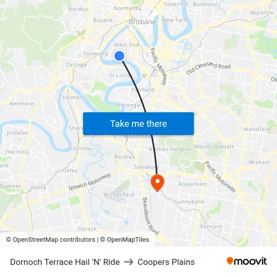 Dornoch Terrace Hail 'N' Ride to Coopers Plains map