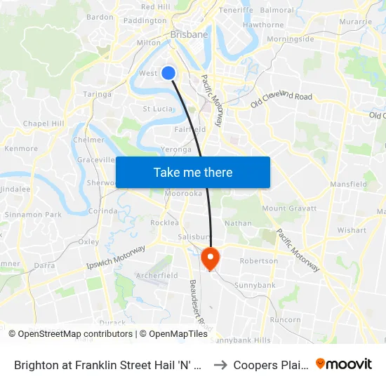 Brighton at Franklin Street Hail 'N' Ride to Coopers Plains map