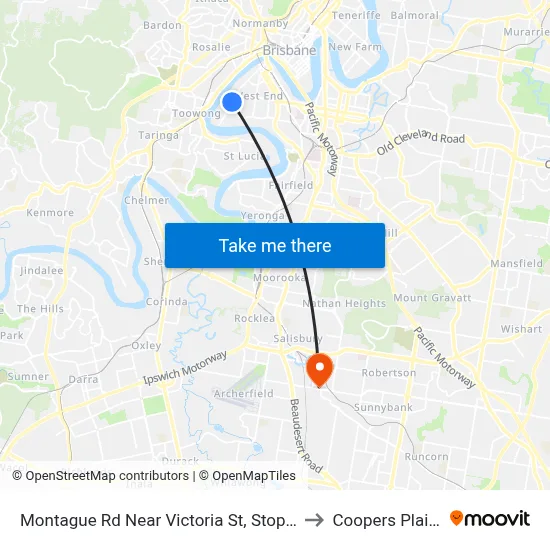 Montague Rd Near Victoria St, Stop 10 to Coopers Plains map