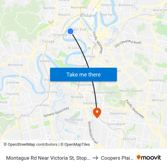 Montague Rd Near Victoria St, Stop 10 to Coopers Plains map