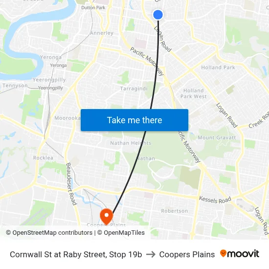 Cornwall St at Raby Street, Stop 19b to Coopers Plains map
