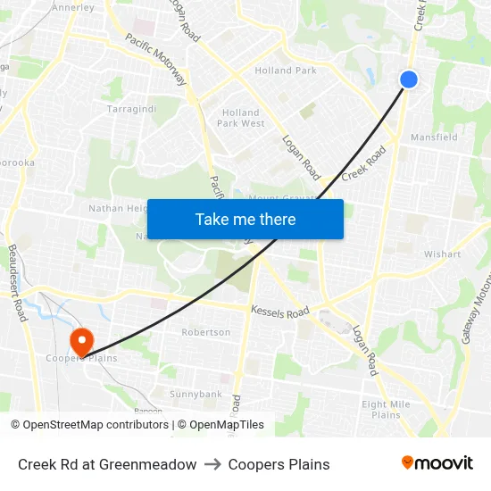 Creek Rd at Greenmeadow to Coopers Plains map
