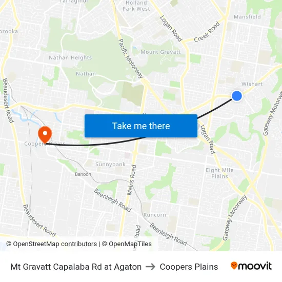 Mt Gravatt Capalaba Rd at Agaton to Coopers Plains map