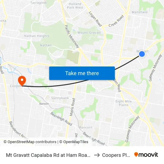 Mt Gravatt Capalaba Rd at Ham Road South to Coopers Plains map