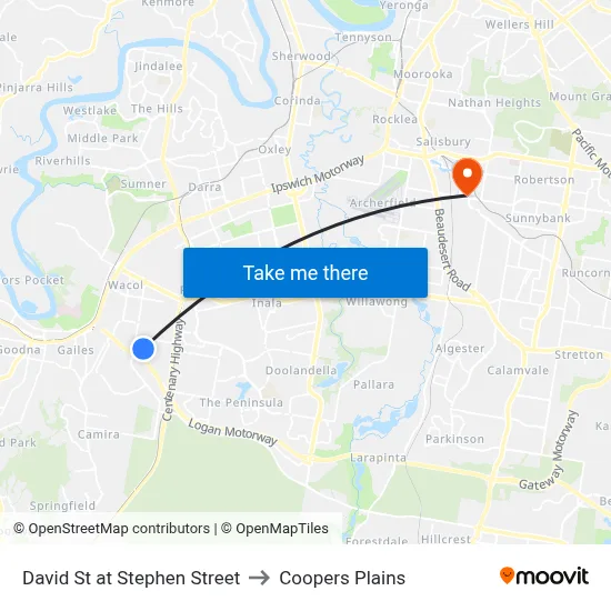 David St at Stephen Street to Coopers Plains map