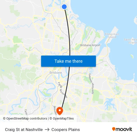 Craig St at Nashville to Coopers Plains map