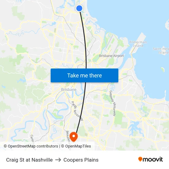 Craig St at Nashville to Coopers Plains map