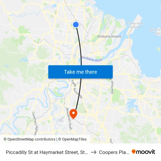 Piccadilly St at Haymarket Street, Stop 48 to Coopers Plains map