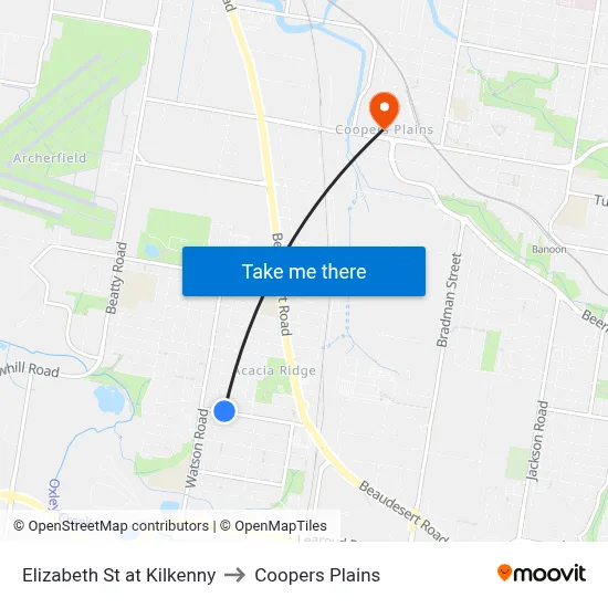 Elizabeth St at Kilkenny to Coopers Plains map