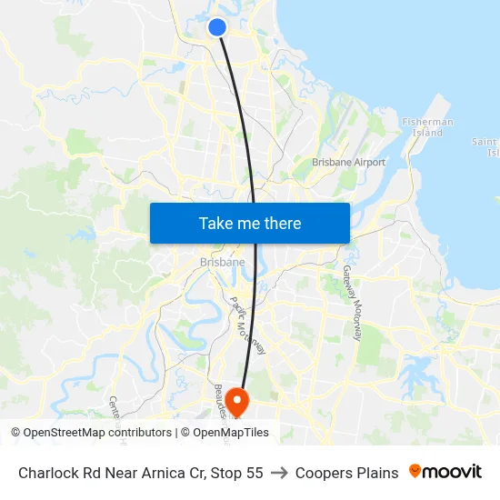 Charlock Rd Near Arnica Cr, Stop 55 to Coopers Plains map