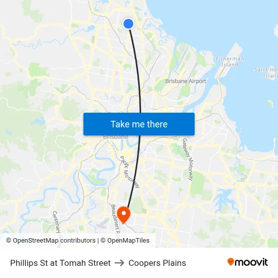 Phillips St at Tomah Street to Coopers Plains map