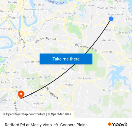 Radford Rd at Manly Vista to Coopers Plains map